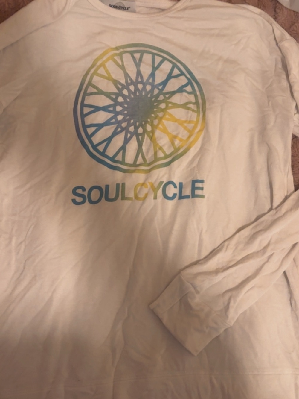 soulcycle White Long-Sleeve Tee with Blue & Yellow Gradient Logo